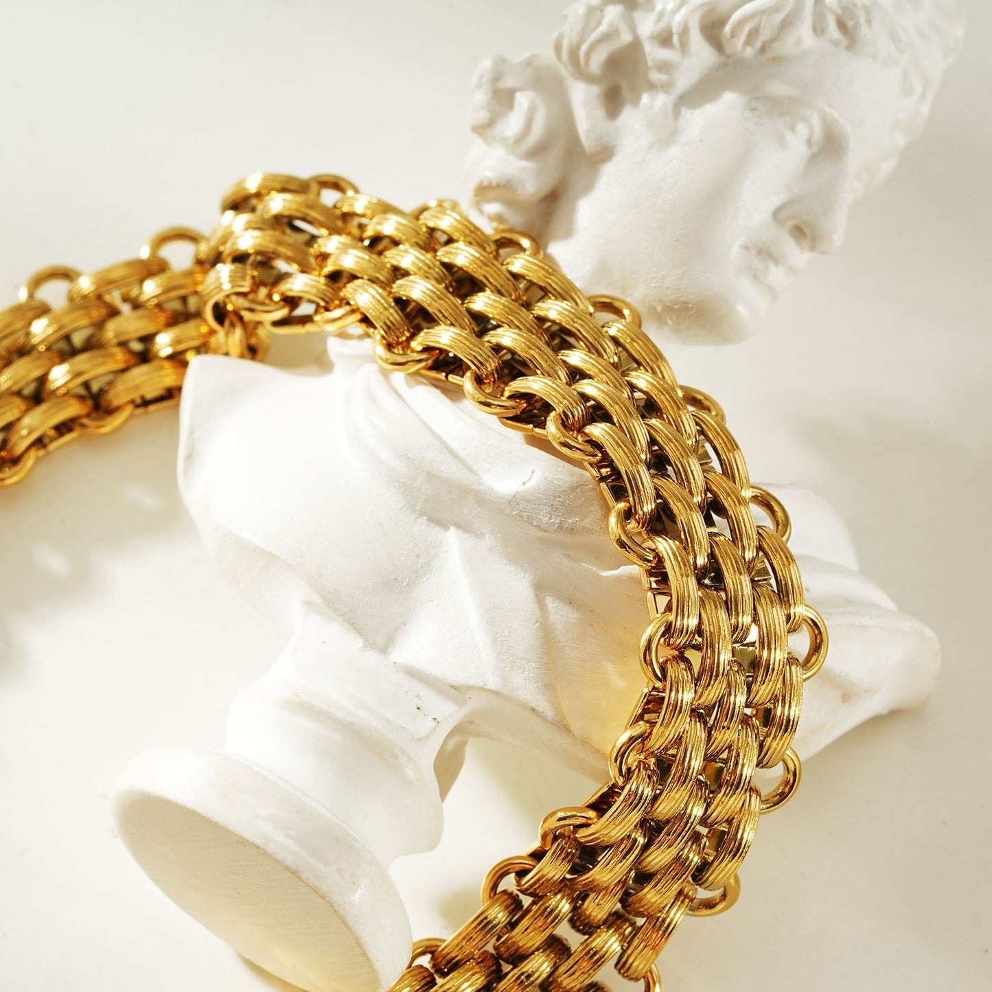 HACKNEY NINE Jewellery Carpi Gold vintage woven textured statement bracelet featuring bold Italian design and intricate craftsmanship.