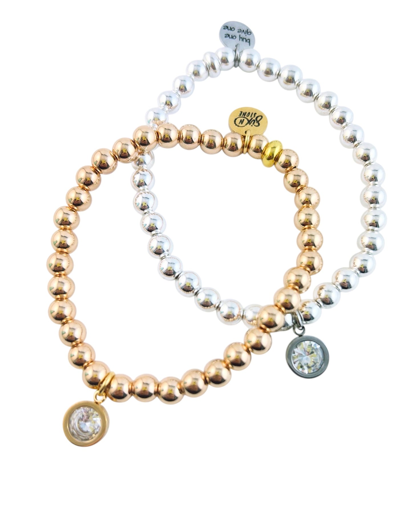 Hematite Bezel Charm Bracelet - Silver