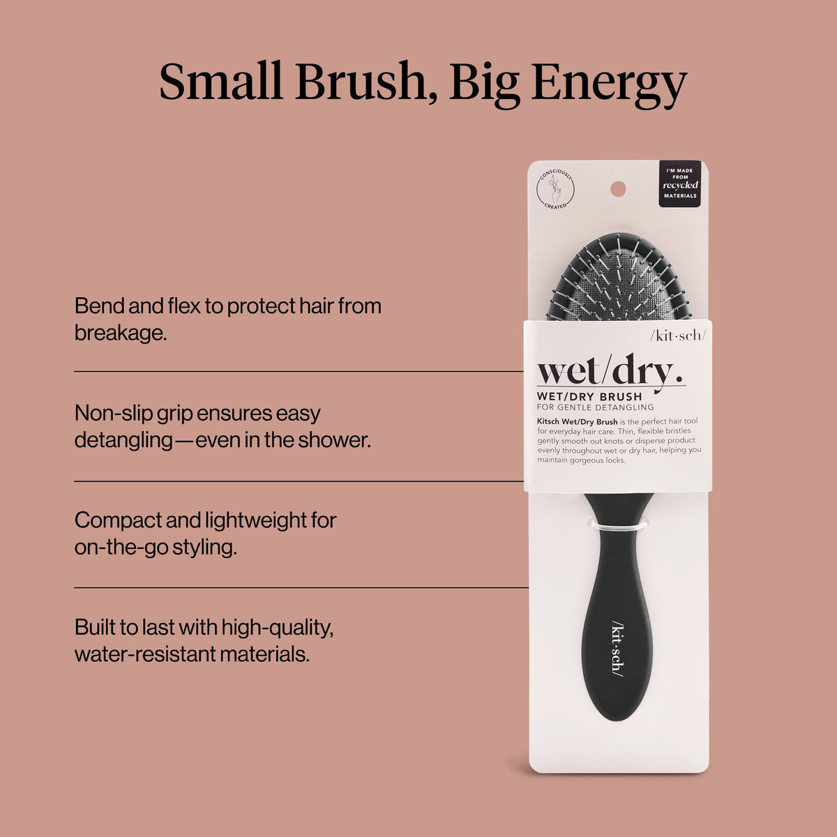 Kitsch Recycled Plastic Wet/Dry Hair Brush, Detangling Tool for Curly or Straight Styles, Brush for Tangled Strands, Flexible Hairbrush Bristles, Brushes for Women & Men, Adults & Kids - Black 🍁 All In One Marketplace Canada