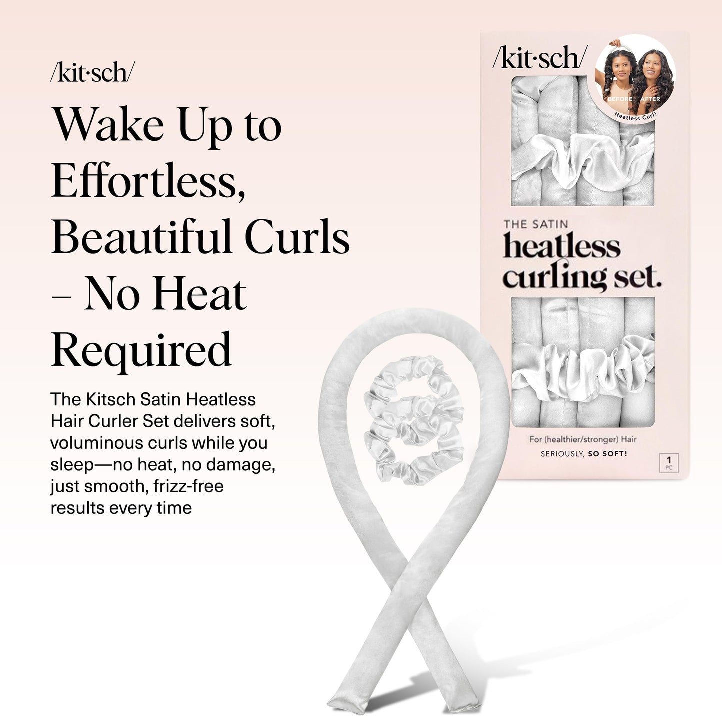 Kitsch Satin Heatless Curlers Set – Heatless Curls Overnight w/ 34" Hair Waver & 2 Satin Hair Scrunchies, Comfortable Hair Curlers to Sleep In for Frizz-Free, No Heat Damage Styling - Ivory 🍁 All In One Marketplace Canada