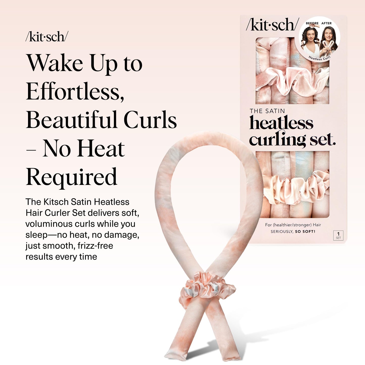 Kitsch Satin Heatless Curlers Set – Heatless Curls Overnight w/ 34" Hair Waver & 2 Satin Hair Scrunchies, Comfortable Hair Curlers to Sleep In for Frizz-Free, No Heat Damage Styling - Sunset Tie Dye 🍁 All In One Marketplace Canada