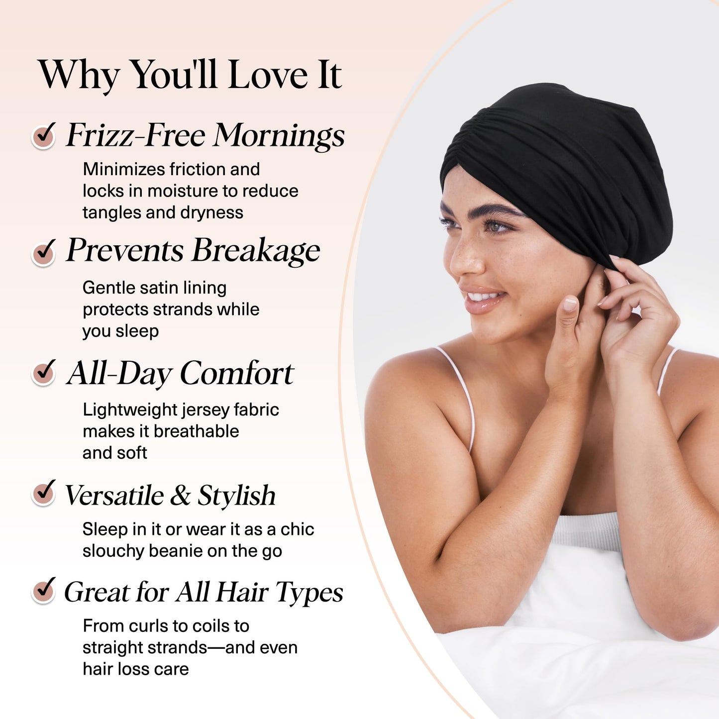 Kitsch Satin Lined Beanie - Softer Than Silk Beanie for Sleeping Women, Breathable Hair Cover for Sleeping, Slouchy Beanies, Bonnets for Women, Hair Wrap, Reduce Breakage for Frizz-Free Hairs - Black 🍁 All In One Marketplace Canada