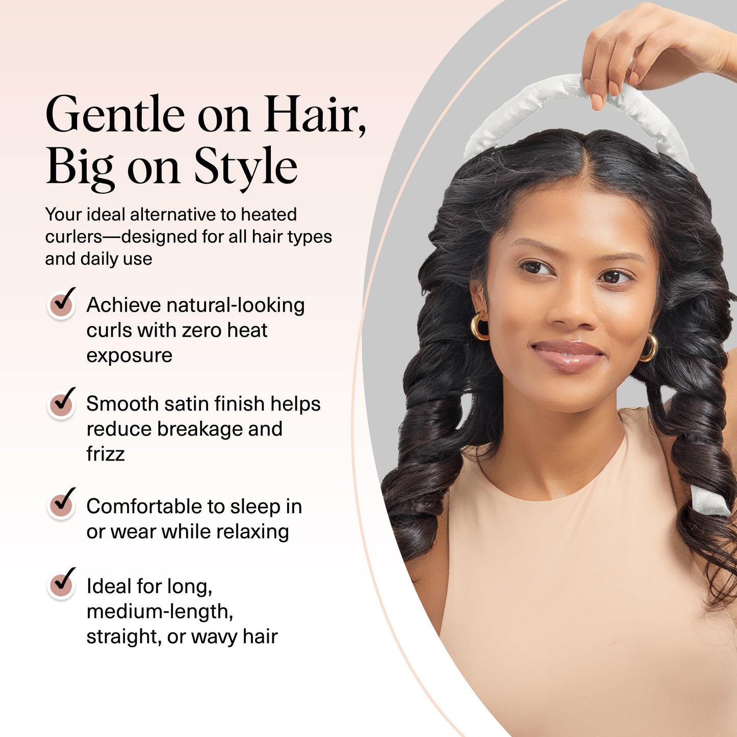Kitsch Satin Heatless Curlers Set – Heatless Curls Overnight w/ 34" Hair Waver & 2 Satin Hair Scrunchies, Comfortable Hair Curlers to Sleep In for Frizz-Free, No Heat Damage Styling - Ivory 🍁 All In One Marketplace Canada