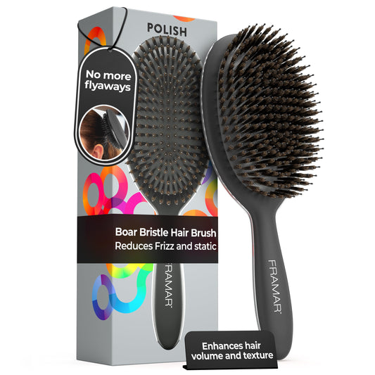 FRAMAR Black Boar Bristle Hair Brush - Natural Bristle Brush For Fine Hair, Boar Brush For Slicking Back Hair, Hair Brush For Women, Slick Back Hair Brush, Brosse a Cheveux, Brosse Poil De Sanglier 🍁 All In One Marketplace Canada
