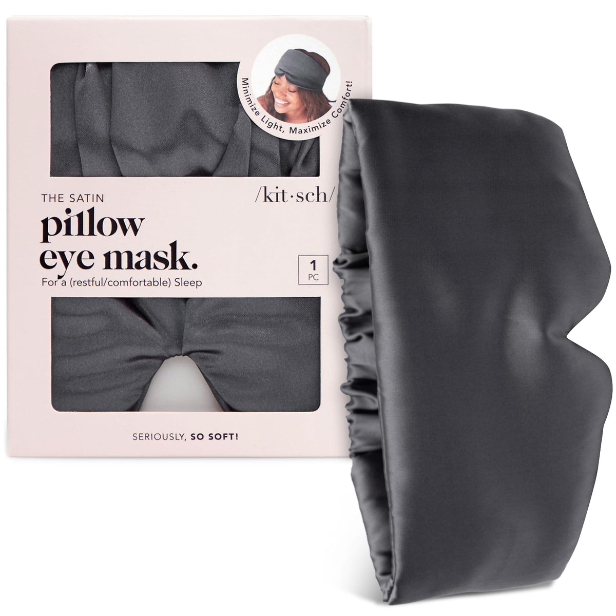 Kitsch Satin Sleep Mask - Eye Masks for Sleep, Softer Than Silk Satin Sleeping Mask Blindfold and Sleep Masks for Women and Men, Eye Care Travel Essentials - Charcoal Black 🍁 All In One Marketplace Canada
