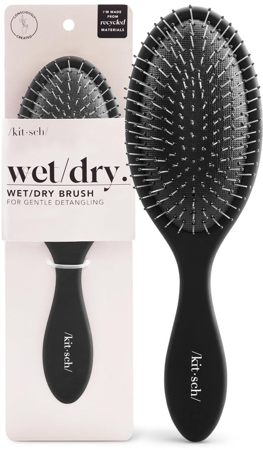 Kitsch Recycled Plastic Wet/Dry Hair Brush, Detangling Tool for Curly or Straight Styles, Brush for Tangled Strands, Flexible Hairbrush Bristles, Brushes for Women & Men, Adults & Kids - Black 🍁 All In One Marketplace Canada
