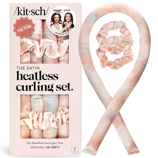 Kitsch Satin Heatless Curlers Set – Heatless Curls Overnight w/ 34" Hair Waver & 2 Satin Hair Scrunchies, Comfortable Hair Curlers to Sleep In for Frizz-Free, No Heat Damage Styling - Sunset Tie Dye 🍁 All In One Marketplace Canada
