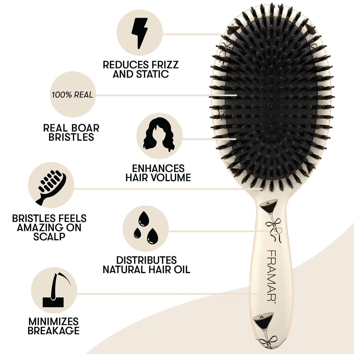 FRAMAR Boar Bristle Hair Brush – Slick Back Hair Brush For Women, Boar Bristle Brush, Slick Back Brush, Hairbrush Women, Brosse a Cheveux, Boar Brush For Volume and Shine – Espresso Martini 🍁 All In One Marketplace Canada