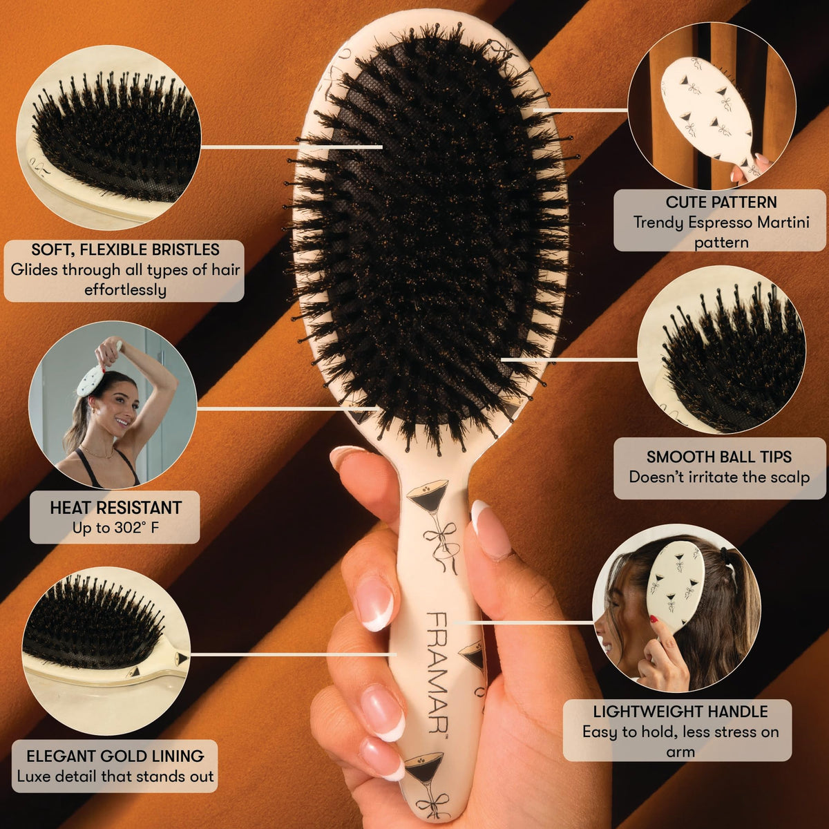 FRAMAR Boar Bristle Hair Brush – Slick Back Hair Brush For Women, Boar Bristle Brush, Slick Back Brush, Hairbrush Women, Brosse a Cheveux, Boar Brush For Volume and Shine – Espresso Martini 🍁 All In One Marketplace Canada