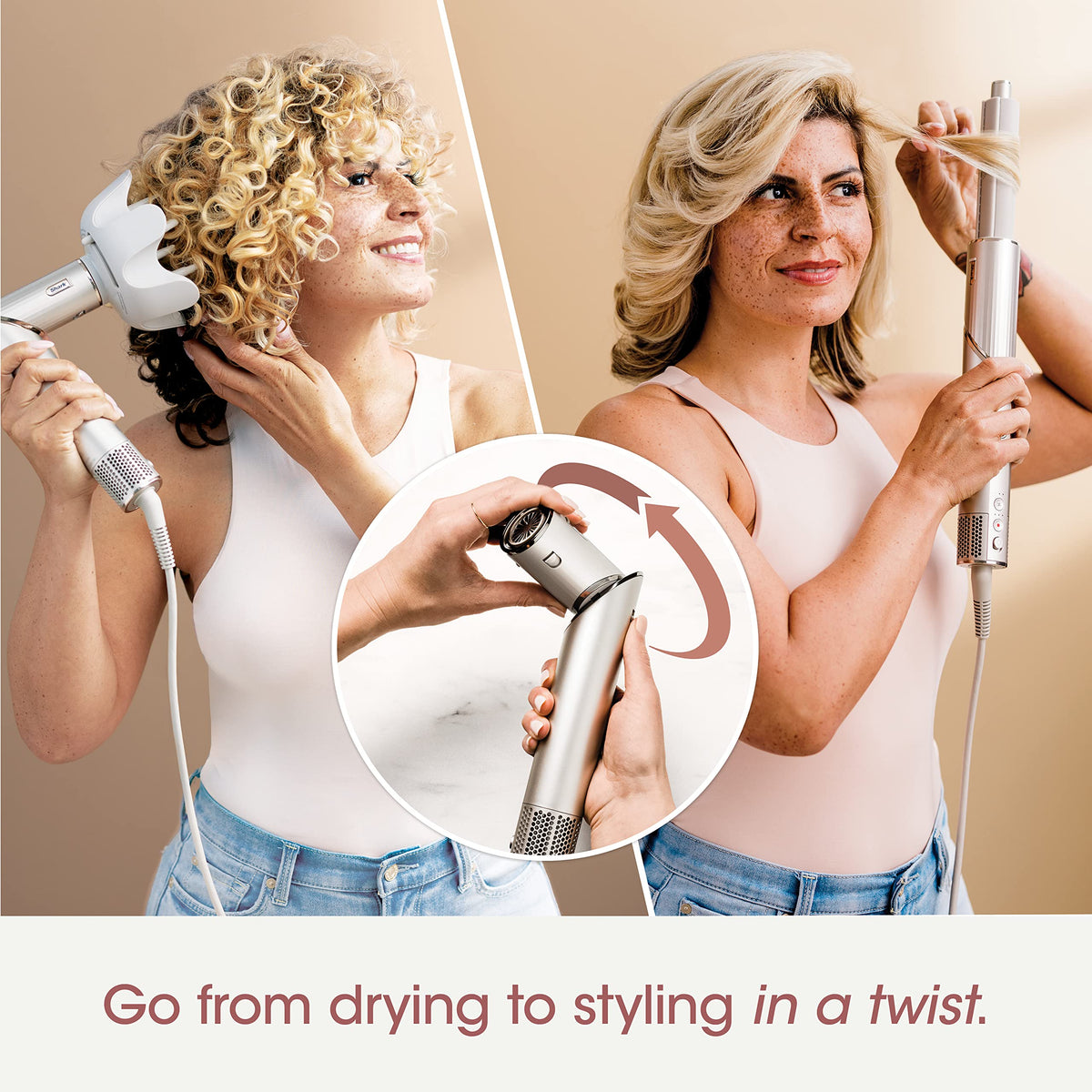 Shark FlexStyle Air Styling & Drying System, Powerful Hair Blow Dryer Multi-Styler Auto-Wrap Curlers, Curl-Defining Diffuser, Oval Brush & Concentrator Attachment, HD435C (Canadian Version), Stone 🍁 All In One Marketplace Canada