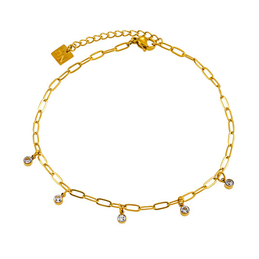 HACKNEY NINE Jewellery CANARI mini paper-clip chain bracelet with satellite zirconia charms, silver-toned jewelry accessory