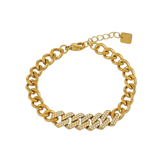 HACKNEY NINE Jewellery DOBBIO Gold Pavé Cuban Link Necklace with luxe statement chain, shiny gold finish, and intricate design.