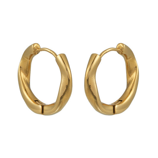 HACKNEY NINE Jewellery Aridama Gold vintage-inspired twisted hoop earrings, mid-size gold earrings with a twisted design.