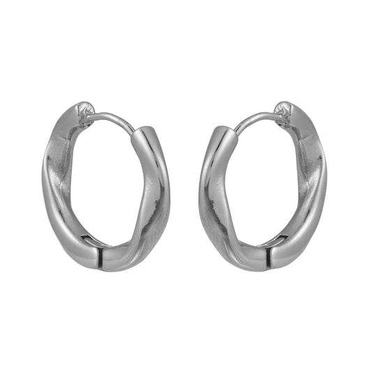 HACKNEY NINE Silver White Gold Subtle Twist Hoop Earrings, elegant jewelry with a delicate twisted design.