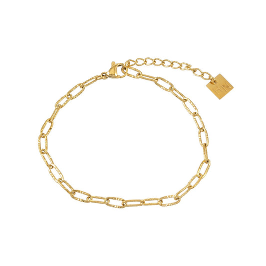 HACKNEY NINE Jewellery TIKI Gold mini paper-clip chain necklace showing a sleek, gold-toned design on a neutral background.