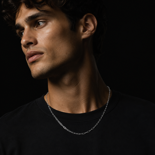 Silver PENINA paper-clip chain necklace by Hackney Nine, stylish dailywear jewelry for men and women.