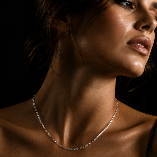 Silver Penina paper-clip chain necklace by Hackney Nine Jewelry, unisex dailywear minimal jewelry piece.