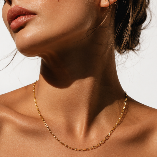 Gold Penina paperclip chain necklace by Hackney Nine Jewelry, stylish dailywear accessory for men and women.