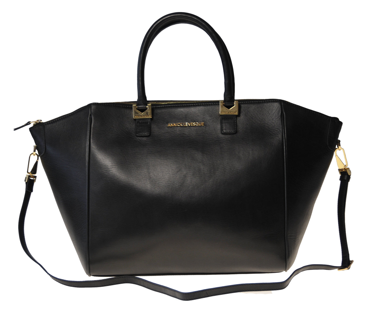Grand Sac à Main en Cuir Verni Souple Noir | Mona