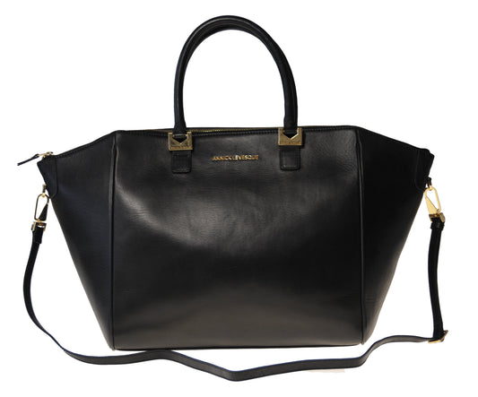 Grand Sac à Main en Cuir Verni Souple Noir | Mona