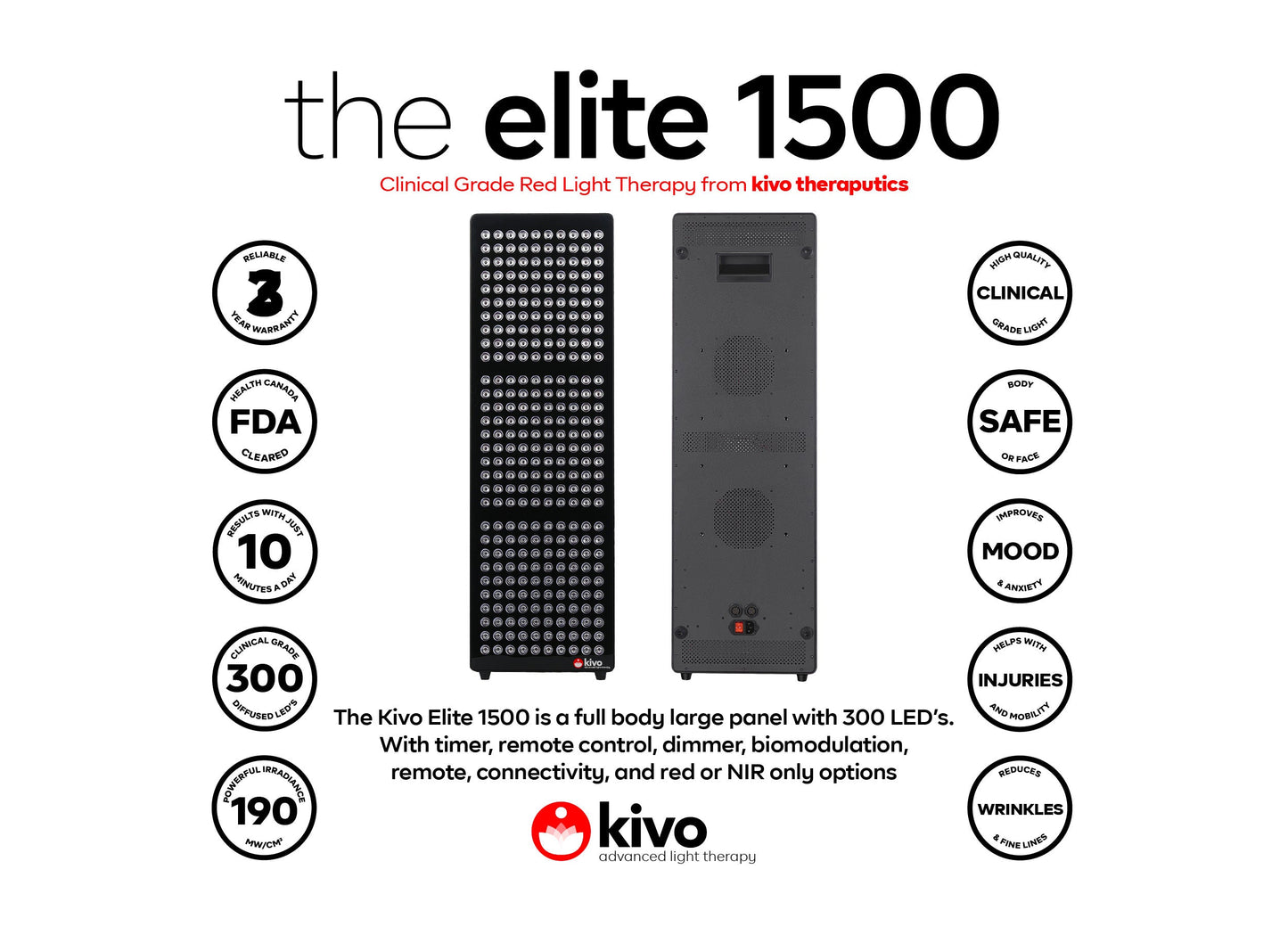 Kivo Elite 1500: Premium Large Red Light Therapy Panel